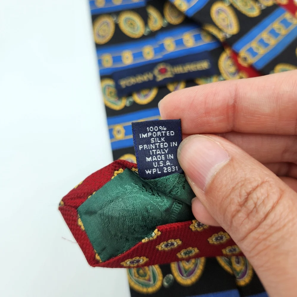 Vintage Tommy Hilfiger‎ Tie Medallion Blue Green Gold